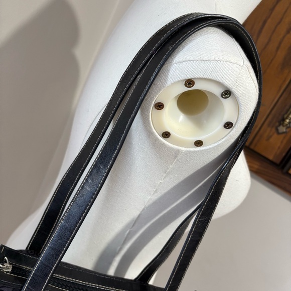 90s Vintage Black Faux Leather Small Studded Fabric Shoulder Bag Purse iPod - Picture 5 of 10